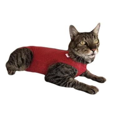 Imagem de Roupa Protetora Pós Cirúrgica Pet Para Castração de Gato Tecido Dry Fit Com Proteção Solar UV 50+ (Vermelho, 1)
