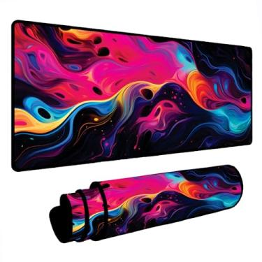 Imagem de Novo Mouse Pad Gamer Deskpad Speed Extra Grande Borda Costurada Profissional Varios Tamanhos - Liquid Neon Rosa Azul (120x60)
