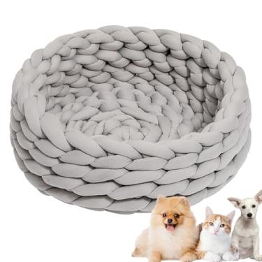 Imagem de Cama de cachorro, cama de gato de algodão de malha redonda, lavável, cama de gato para animais de estimação, cesta de cachorro grossa, ortopédica, ninho de cachorro de malha grossa(Gray,17")