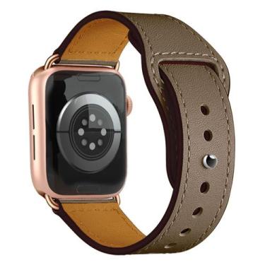Imagem de Pulseira Couro Fecho Botão Pino Compatível com Apple Watch - Baú do Vi
