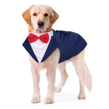 Imagem de Kuoser Conjunto de fato de smoking para cães e bandana, terno de festa de casamento de smoking para cães, camisa de gravata borboleta formal para cães grandes, médios e pequenos, Golden Retriever Samo