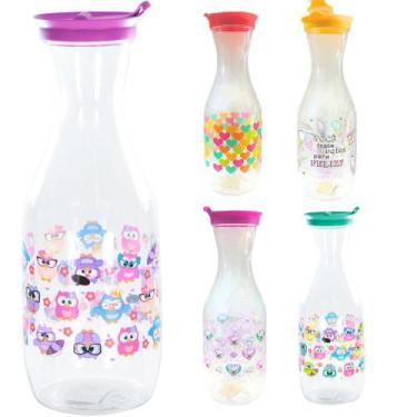 Imagem de Garrafa Água De Plastico Cozinha Jarra Suco Com Tampa Trava Colorida E