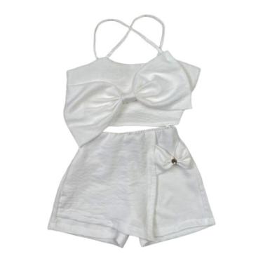 Imagem de Conjunto Infantil Cropped Laço Short Saia Look Estiloso Luxo - AK FASH