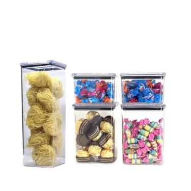 Imagem de Kit 5 Potes Herméticos Porta Mantimentos Cristal Qualyplas 
