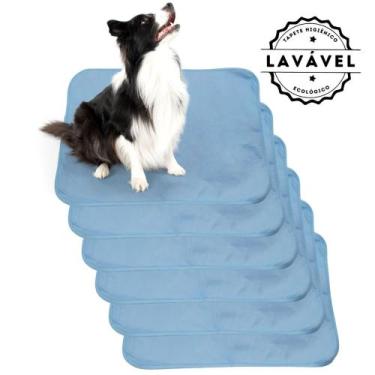 Imagem de Kit com 6 Tapetinhos Alta Absorção para Pets 70x50 Azul 200 Lavagens P