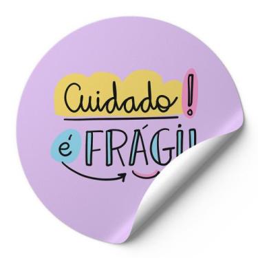 Imagem de 120 Etiquetas Auto Colante Adesivos Redondos Cuidado É Frágil Fundo Li