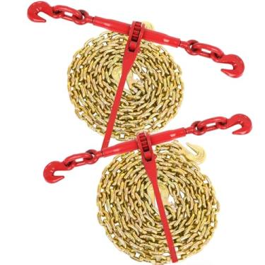 Imagem de GCCSJ Fichário de corrente catraca de 2,449 kg com corrente de fichário G80 de 5/16" x 3,5 m, 2,222 kg, com gancho G70, para amarrar cargas pesadas a um caminhão ou reboque de mesa (2 conjuntos)..