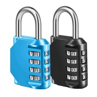 Imagem de Fechadura de combinação, cadeado de combinação de 4 dígitos para academia escolar armário esportivo, cerca, caixa de ferramentas, estojo, armazenamento de gabinete ferrolho (pacote com 2, azul claro e