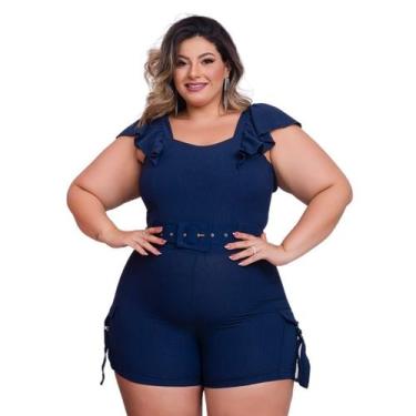 Imagem de Macaquinho Plus Size Manga Babado Bolso Lateral + Cinto 0542 - Bellucy