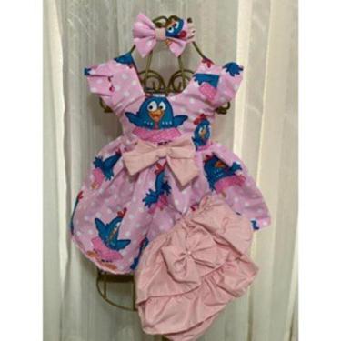 Imagem de Conjunto Menina Bebê Carinho Galinha Pintadinha Rosa +Laço de Cabelo +