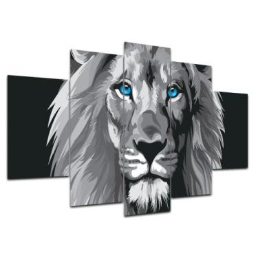 Imagem de Kit 5 Placa Quadro Decorativo 3D Borda infinita Leão Cinza - SHD Solei