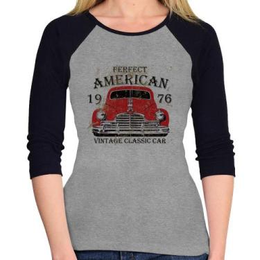 Imagem de Baby Look Raglan Vintage Classic Car Manga 3/4 - Foca na Moda, Cinza, 