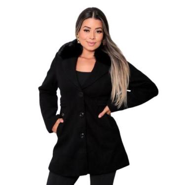 Imagem de Casaco Parka Lã Batida Gola Peluciada Removível - Rogers Shop, P, Pret