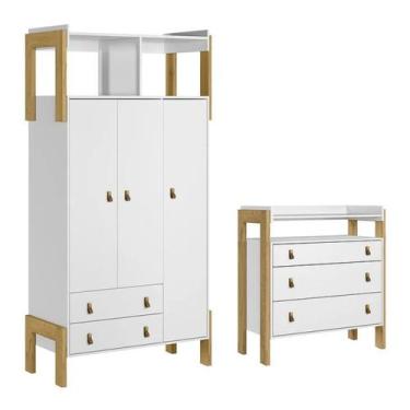 Imagem de Jogo de Quarto Infantil Fantasia Guarda Roupa e Cômoda 3 Gavetas - Qmo