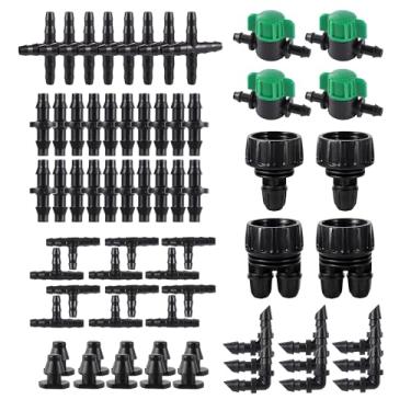 Imagem de Kit de acessórios de irrigação de conectores farpados de 128 peças, adaptador de mangueira de 3/4" a 1/4", converte rosca de mangueira fêmea de 3/4" em tubos de 2 vias de 1/4" para reparo de acessórios de irrigação por gotejamento, sistema de resfriamento de névoa