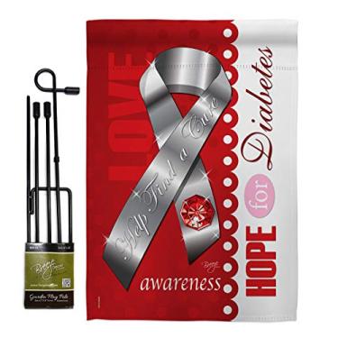 Imagem de Breeze Decor Conjunto de bandeira de jardim de diabetes com suporte de consciência inspiradora fita de sobrevivente prevenção de câncer autismo mama BLM casa banner pequeno presente de quintal dupla face, feito nos EUA