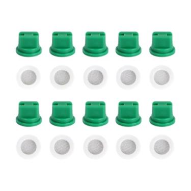 Imagem de Ioensy Bocais de ponta de pulverização de ventilador de 10x, bocais de pulverizador agrícola substituem 10 anéis de filtragem o 110 ° para limpeza de remoção, Verde