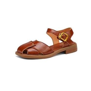 Imagem de Sandálias femininas casuais sapatos baixos plataforma moda verão praia vestido desliza confortável sandálias femininas(Light brown,39EU)