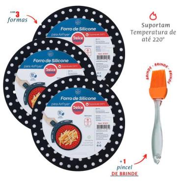 Imagem de Forro Airfryer De Silicone Preto Kit C/ 3 - Dolce Home
