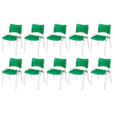 Imagem de Cadeira Iso Base Branco Escola, Escritório Verde Kit 10 Un - LAURALAN 