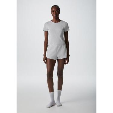 Imagem de Pijama Curto Feminino Em Ribana Canelada - Hering, P, Cinza