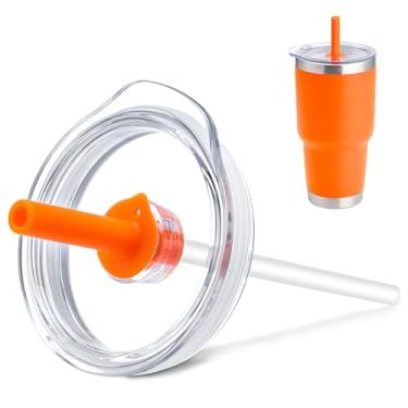 Imagem de Prurex Tampa de canudo de silicone de 850 g para Yeti Rambler, Old Style Rtic e mais, tampa de substituição para copo de 9,4 cm de diâmetro, tampa de copo com canudo (laranja)