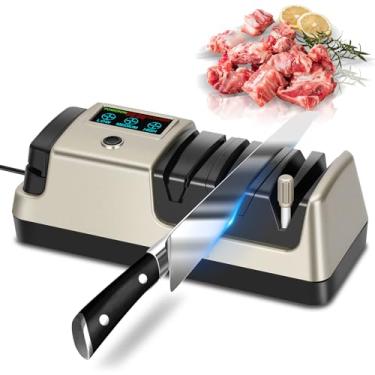 Imagem de Fuceter Amolador De Facas Elétrico 5 Em 1 Com Tela Lcd, 3 Velocidades De Rotação Ajustáveis, Para Facas Retas, Serrilhadas, Cutelos De Carne, Facas De Cerâmica E Tesouras, Louro Claro