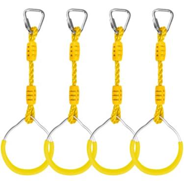Imagem de Fitness Gymnastic Rings Jungle Gym Fist Monkey Bars Hanging Ninja Rings Swing Monkey Bar, Climbing Ring Ninja Warrior Obstacle Course Indoor Outdoor Backyard Play Sets Training Equipment (4 Yellow)