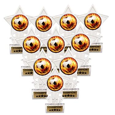 Imagem de Express Medals Pacote com 10 troféus de futebol em chamas de acrílico Champion Awards Gift Prizes Trophy 10 PK EMFCL809