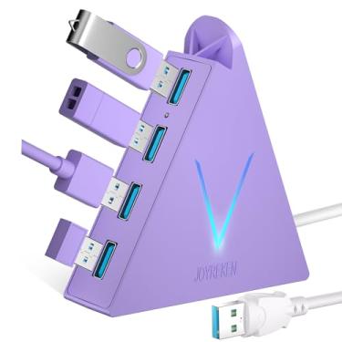 Imagem de JoyReken Torre de hub USB 3.0 de 4 portas com cabo de 60 cm - divisor USB para laptop, PC, PS4, PS5, Xbox, mouse, teclado, discos rígidos, HDD móvel (roxo claro)