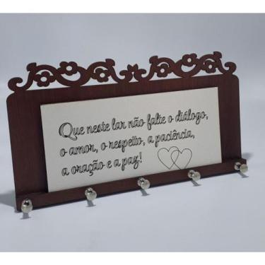 Imagem de Porta Chaves 5 Ganchos  Parede Decoração Moderna Madeira MDF Porta Cha
