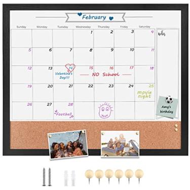 Imagem de Quadro branco apagável a seco para parede, pequena combinação magnética apagável a seco quadro branco e quadro de avisos, 59,9 cm x 81,5 cm moldura preta calendário/quadro combo cortiça (ZHYL-BK-6080)