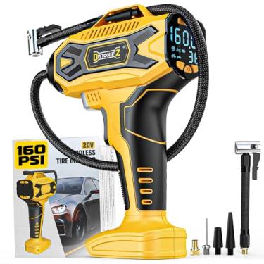 Imagem de DIYtoolifz Inflador de pneu sem fio 160PSI compatível com bateria Dewalt 20V, compressor de ar portátil para automóveis, motocicletas, bicicletas, bomba de ar de carro com desligamento automático
