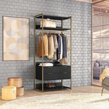 Imagem de Guarda-Roupa Closet Industrial Mital com Cabideiro 2 GV Preto e Dourad