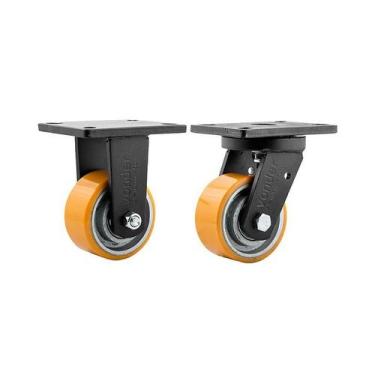 Imagem de Kit 2 un rodízio roda fixo e giratório poliuretano 6" 152mm - VONDER