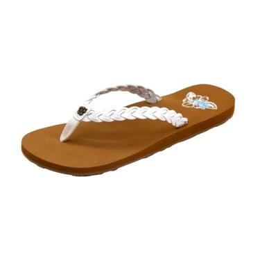 Imagem de Flojos Marisol Sandália feminina, tira trançada com tachas de hibisco, Branco/bronze, 34