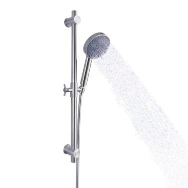 Imagem de DEOLER Barra deslizante de chuveiro de 66 cm, chuveiro de mão com mangueira, conjunto de barra deslizante portátil de parede com suporte de chuveiro de metal, níquel escovado