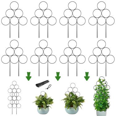 Imagem de KvyusFlourish Treliça De Metal Empilhável Para Plantas Em Vasos, 8 Pacotes 40 Cm, Pequenas Trepadeiras Jardim Ambientes Internos, Suporte Pothos Preto