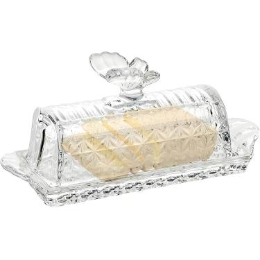 Imagem de Domínio de manteiga de vidro - cúpula retangular - prato de manteiga transparente com tampa e alça - tesouro de manteiga - recipiente de manteiga - jarra de manteiga - lavadora de louça Plat