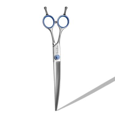 Imagem de SnipStar 7,5 polegadas tesoura de cão de estimação VG10 tesoura de cuidado de mão esquerda de alta gama 30 graus de tesoura curva, azul