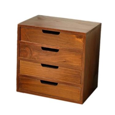 Imagem de Fenteer Caixa de armazenamento de mesa em madeira com gaveta, armário para arquivos, 4 Gavetas, 25x17.5x25 Cm