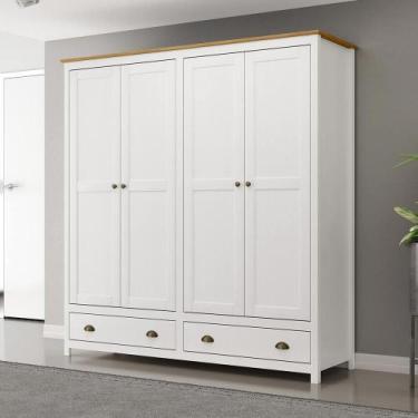 Imagem de Guarda Roupa Madeira Maciça 4 Portas Osiris 2 Gavetas Branco/Freijó - 