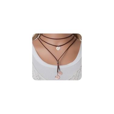 Imagem de Stringex Boho Longo Couro Moeda Gargantilha para Mulheres Colar com Pingente de Disco Hippie Ocidental Camurça Marrom Colar Y Acessórios de Joias, Large, Metal, Sem Pedra Preciosa