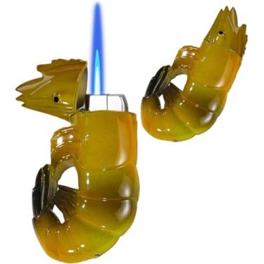 Imagem de Isqueiro de tocha, design criativo exclusivo de camarão butano, chama ajustável à prova de vento, isqueiro frio de butano recarregável para presentes, homens, senhoras (gás não incluído)