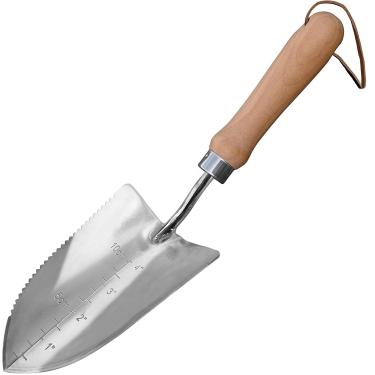 Imagem de GREBSTK Pás serrilhadas de jardinagem transplantador de aço inoxidável espátula de jardim marcador de profundidade pá ferramenta de remoção de ervas daninhas