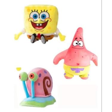 Imagem de Kit 3 Pelucias Bob Esponja Patrick E Gary 25 Cm Antialérgico - Baby To