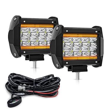 Imagem de Chusui 2 unidades de barra de luz de trabalho LED de 4 polegadas LED de duas cores para condução fora da estrada com DRL/Angel Eye Spot Flood Combo Luzes auxiliares de trabalho de neblina para cami CL