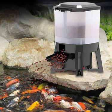 Imagem de Alimentador De Peixes Automático Solar, Temporizador De Dispensador De Alimentação De Alimentos Programável Para Lagoa, Com Display Lcd, Design De Alimentação Dispersa De 120 °, Para Fim De