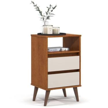 Imagem de Mesa De Cabeceira 2 Gavetas Com Nicho Aroma Freijó/off White - EJ MÓVE