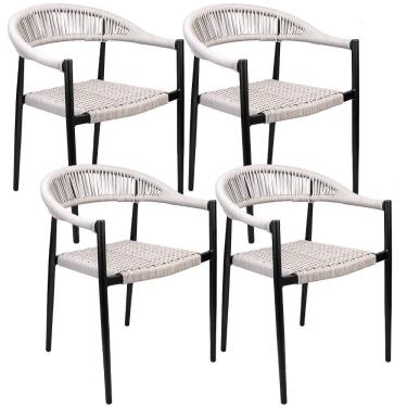 Imagem de Kit 04 Cadeiras Decorativas área Gourmet Base Preto Corda Náutica Nevada R01 Amêndoa - Lyam Decor